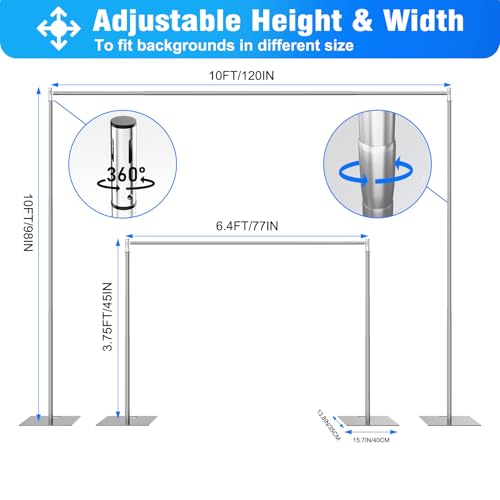 Pipe and Drape Backdrop Stand Kit Backdrop Stand For Parties 10ftx10ft Adjustable Photo Backdrop Stand Heavy Duty Background Stand for Wedding Banquet Decorations Silvery