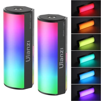 ULANZI 2 Pack Handheld Light Wand, 360° RGB LED Video Light for Photography, 2000mAh Rechargeable Light Stick for Video Shooting, 2500-9000K Dimmable Camera Light w LCD, Support Magnetic Attraction - size: 2 Pieces - Mini