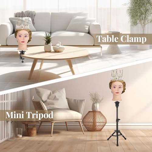 28 Inch Mannequin Head 80% Human Hair with Tripod Stand,Mannequin Cosmetology Manikin Practice Doll Head with stand,Braiding Hairdressing Head for Hair Styling with Table Clamp + DIY Hair Styling Set - color: Blonde#27B
