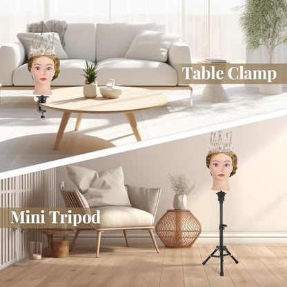 28 Inch Mannequin Head 80% Human Hair with Tripod Stand,Mannequin Cosmetology Manikin Practice Doll Head with stand,Braiding Hairdressing Head for Hair Styling with Table Clamp + DIY Hair Styling Set - color: Blonde#27B