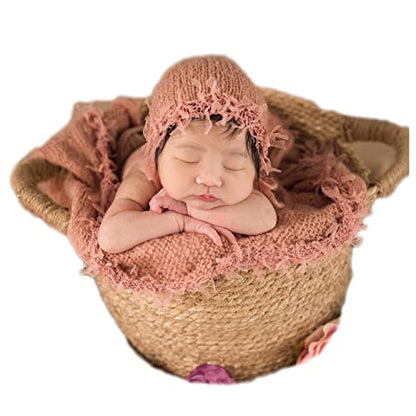 Baby Photography Props Luxurious Lace Hat with Blanket Newborn Photo Shoot Outfits Infant Princess Photos Hats Wrap Set (Orange) - color: Orange