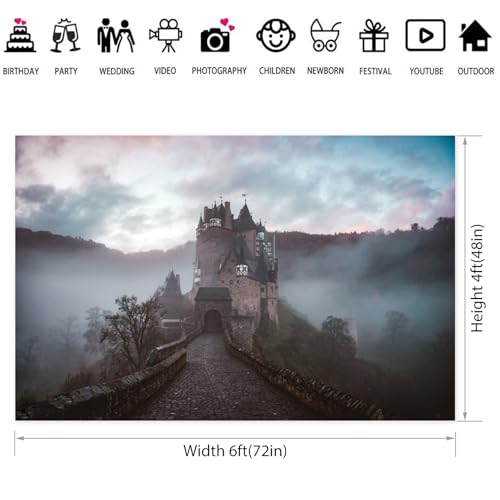 6x4ft Medieval Mysterious Castle Backdrop Gothic Misty Forest Magical Castle Photography Background Halloween Party Decorations Banner Adults Kids Portrait Photo Shoot Studio Props - color: Color C, size: 6x4ft