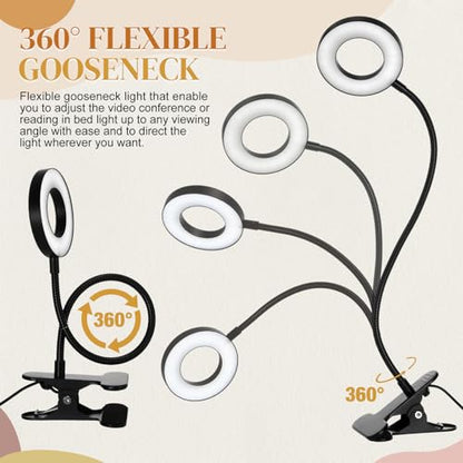 Glooglitter 4 Pcs Clip on Light 48 LEDs USB Ring Light with 3 Color Modes and 10 Brightness Dimmable, Eye Protection, 360 Flexible Neck for Desk, Headboard, Reading