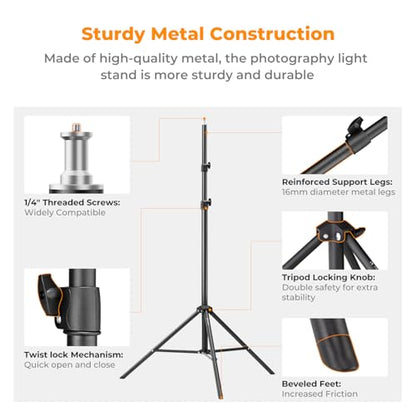 K&F CONCEPT Light Stand for Photography, 9.1ft/2.8M Portable Extendable Photo Video Tripod Stand, Heavy Duty Light Stand Lighting Tripod with 1/4" Screw for Strobe Light/Webcams/Cameras/Softbox - size: 2.8M