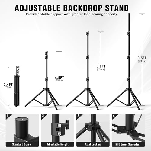 Backdrop Stand for Parties 10 x 8.5 FT, Heavy Duty Photography Backdrop Stand for Events, Video Shooting, Portable Photo Background Stand with Carry Bag, Sandbags, Spring Clamps - size: 10x8.5 FT