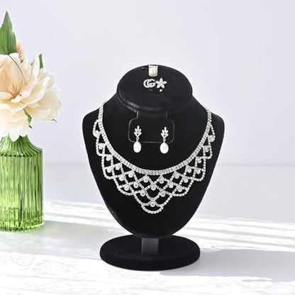 MOOCA Jewelry Display, Black Velvet Stand, Necklace Mannequin, Adjustable Hook, Wood Base, Fits Choker Necklaces, Jewelry Storage - color: Black Velvet