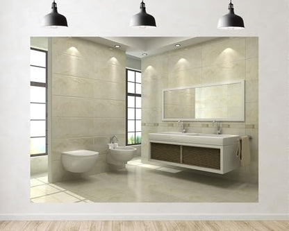 Trykid 5x3ft Modern Beige Bathroom Backdrop Bright Interior Photography Clean Home Space Background Tapestry Lifestyle Shoot Party Photo Studio Prop Fabric Backdrop - size: 5x3ft