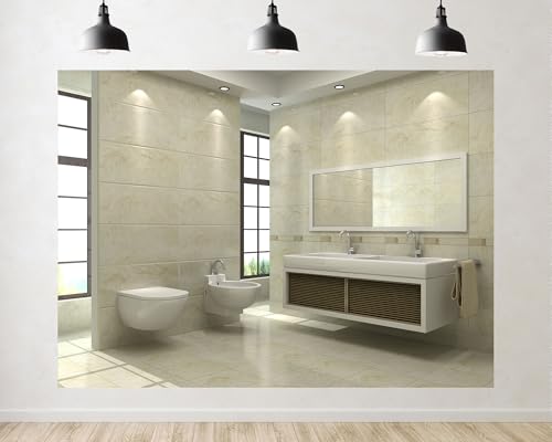 Trykid 7x5ft Modern Beige Bathroom Backdrop Bright Interior Photography Clean Home Space Background Tapestry Lifestyle Shoot Party Photo Studio Prop Fabric Backdrop - size: 7x5ft