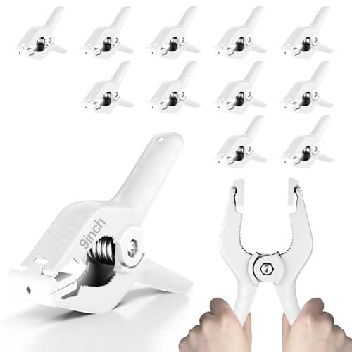 EMART 12 Pack Heavy Duty Spring Clamps 9 Inch Plastic Large Professional Backdrop Clips Clamps for Backdrop Stand, Photography Studio, Balloon arch, Photoshoot, Woodworking, Crafts, Pool Cover-White - color: White, size: 9inch