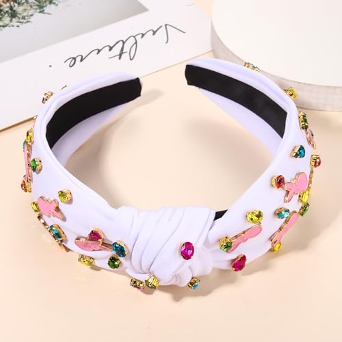 NVENF Easter Headbands for Women Beaded Rabbit Bunny Headband White Pink Crystal Pearl Knotted Hairband Happy Easter Accessories Spring Holiday Headwear Outfits Gifts (Bunny C - White) - color: Bunny C - White