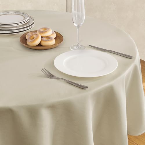Veblandy Tablecloth Linen Textured Waterproof & Stain Resistant Table Cloth Wrinkle Free Decorative Fabric Farmhouse Table Cover for Dining/Party/Buffet/Wedding, 60 x 60 Inch, Beige - color: Beige, size: 60" (Round)