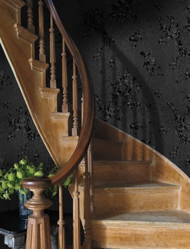 Erfoni Black Peel and Stick Wallpaper Black Floral Embossed Contact Paper 17.7inch×393.7inch Removable Textured Flower Wallpaper Self Adhesive Thicken Accent Wall Countertops Wall Paper - color: Black, size: 17.7" x 394"