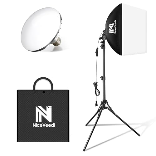 Softbox Lighting Kit, NiceVeedi 16'' x 16'' Softbox Photography Lighting Kit with 63” Tripod Stand & 5400K 450W Equivalent LED Bulb, Continuous Lighting for Photography/Video Record/Live Streaming - color: 50W-1 Pack