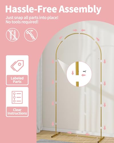 Pureegg Gold Metal Arch Backdrop Stand Set of 3 (7.2ft & 6.0ft & 6.0ft), Wedding Balloon Arch Stand with Stable Base, Backdrop Frame & Cover for Party, Birthday, Graduation, Photo Booth, Easy Assembly