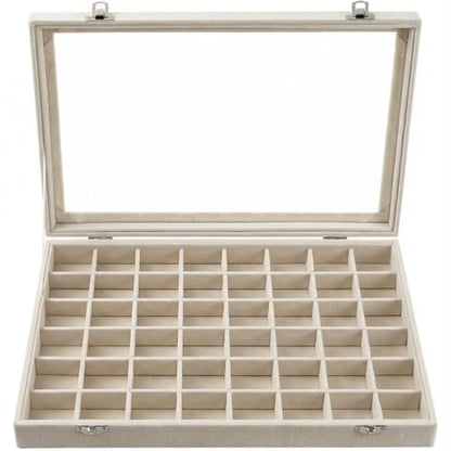 Velvet Jewelry Tray 48 Compartments Jewelry Box Display Organizer with Transparent Cover Earrings, Rings,Necklaces, Pendants Storage Box for Girls, Women,Wife, Mother(Beige) - color: 48 Grid
