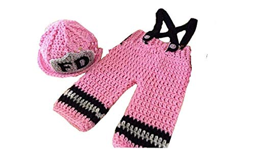 Matissa Newborn Baby Girl/Boy Crochet Knit Costume Photography Prop Hats Outfits - color: Baby Pink Firefighter