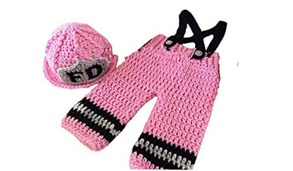 Matissa Newborn Baby Girl/Boy Crochet Knit Costume Photography Prop Hats Outfits - color: Baby Pink Firefighter