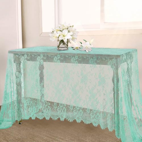 B-COOL Lace Tablecloth Vintage Floral Green Table Cloth 5 Pieces 60x120 Inch Rectangle Party Tables Lace Fabric Rustic for Wedding Holiday Seasonal Decor - color: Green, size: 60" x 120" (5 Pieces Rectangle)