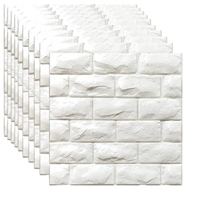 3D Wall Panels Peel and Stick 11PCS White Foam Brick Wallpaper for Bedroom Faux Stone Wall Panel Self-Adhesive Wallpaper (11PCS-10.65 Sq Ft, White) - color: White, size: 11pcs-10.65 Sq Ft