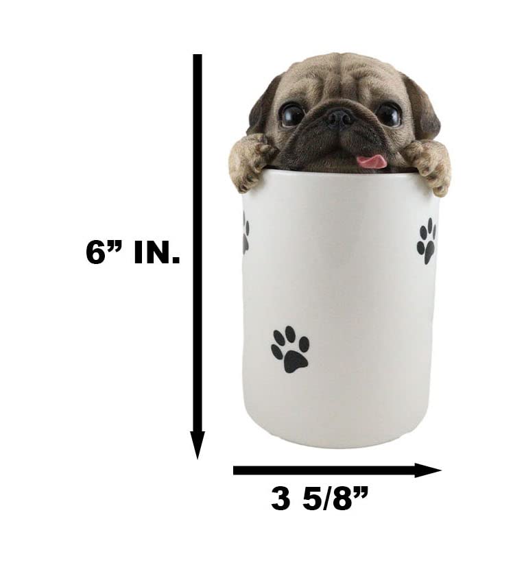 Ebros Gift Ceramic Hungry Pug Dog With Tongue Out Hiding and Peeking Dry Storage Jar With Paw Prints 6" Tall Decorative Earthenware Accessory Figurine As Decor of Pets Dogs Pugs