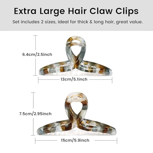 Large Butterfly Hair Claw Clips with Long Thick Hair Big 5.1" Ripple Clips Hair Accessories for Women Girls Gifts 2 Pcs - color: RippleBlueBrown-2