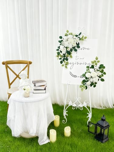 Odouzy Pack of 2 Wedding Arch, Artificial Flowers, Wedding Decor，Flower Garland Be Suited to Banquet, Party, Reception Entrance Welcome Sign and Background Decoration (White) - color: White