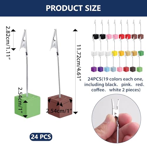 24PCS Wooden Cube Memo Holders with Alligator Clips Table Number Stands, Cube Base Memo Clip Holder Photo and Card Display Clips for Wedding, Event, Office Desk Use (Multicolor) - color: Multicolor