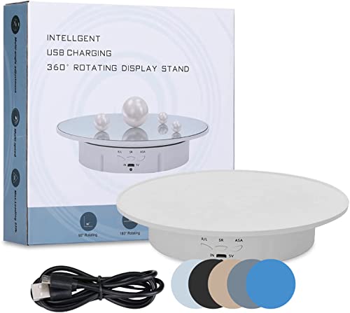 JAYEGT Motorized Rotating Display Stand, 7.87inch /17.6lbs Load, 360 Degree Electric Rotating Turntable for Photography Products, Jewelry, 3D Model ,with 5 Colors Backgrounds -- White - color: White