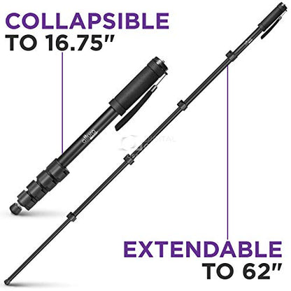 Altura Photo 62-Inch Camera Monopod - Heavy Duty Stand for Canon, Nikon, & Sony Mirrorless & DSLR Cameras - Steady Photography, Lightweight & Portable - Easy to Carry with Pouch