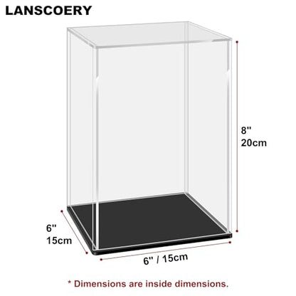 LANSCOERY Acrylic Display Case, 6x6x8 in, Upgraded Thickened UV-Resistant Showcase, 98% Clarity Dustproof Box with Glossy Black Base for Action Figures, LEGO & Models, Includes Scraper & LED Light - color: Black, size: 6x6x8inch; 15x15x20cm
