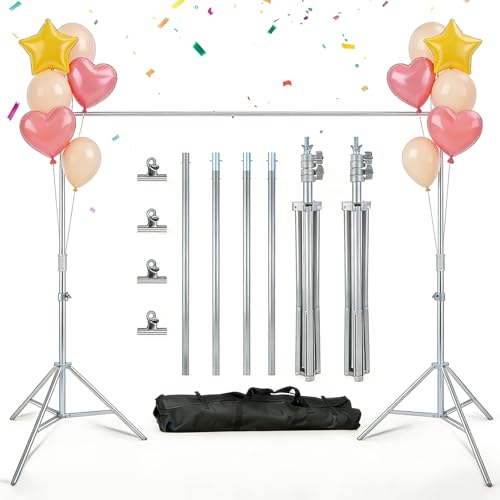 Backdrop Stand, 6.5 x 10ft Photo Studio Adjustable Background Stand Support kit with 4 Clamps, 1 Carrying Bag, Pipe and Drape Stand for Party, Events Decoration, Wedding, Photography (Silver) - color: Silver