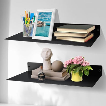 RealPlus Metal Floating Shelf 16.8" x 8" Modern Heavy Duty Steel Wall Mount Shelf, Black - color: Black (Pack of 1), size: 16.8"W x 8"D