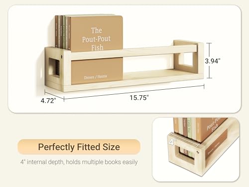 TidyCorner Sturdy Floating Shelves – Set of 3 Wall Bookshelves and Nursery Floating Shelves for Books, Toys, Kitchen, Bathroom, and Home Decor – Natural Poplar - color: Natural Poplar, size: 15.75 Inch