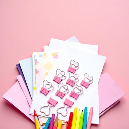 10 Pcs Pink Heart Hollow Out Metal Binder Clips - Notes, Letter, Paper Clamps, Home School Office Supplies