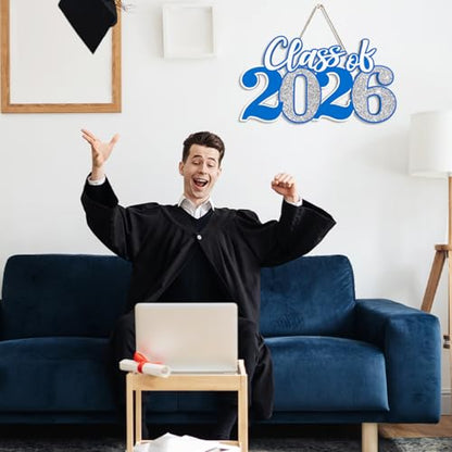2026 Graduation Decorations Class of 2026 Wooden Sign Blue Silver Graduation 2026 Graduate Sign Photo Booth Prop - color: Blue and Silver