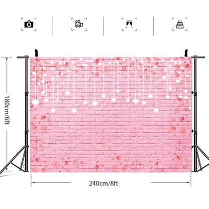 8x6ft Pink Brick Wall Backdrop Pink Love Heart Brick Texture Photography Background for Valentine's Day Bridal Shower Wedding Potrait Photo Booth Props - size: 8x6ft