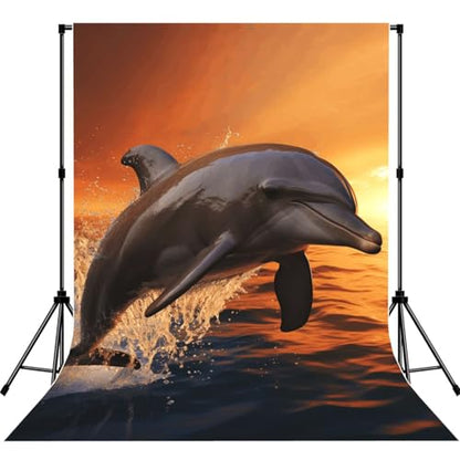 Dusk Dolphin Backdrop Background for Photography 5x7ft Photobooth Professional Photo Backdrop Curtains Video Photography Studio Photo Backgrounds Banner Booth Background Screen Parties - color: Dusk Dolphin