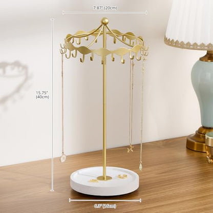 Lolalet Rotating Necklace Holder Stand with Metal Hooks, Spinning Display Carousels, Freestanding Organizer Hanger for Long Necklaces Chains, Mother's Day Birthday Gifts -Gold - color: Gold