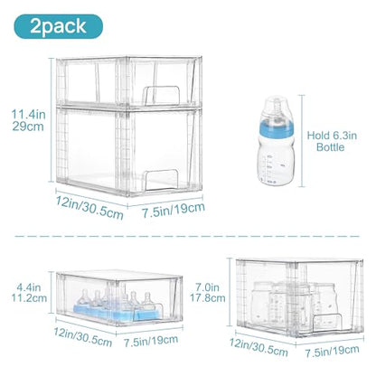 Vtopmart 4 Pack Clear Stackable Storage Drawers,Under Sink and Kitchen Organizers Storage,Easy to Assemble Plastic Drawers for Baby Bottle,Medicine, Bathroom,Cabinet and Pantry Organization - style: 2 Medium+2 Small