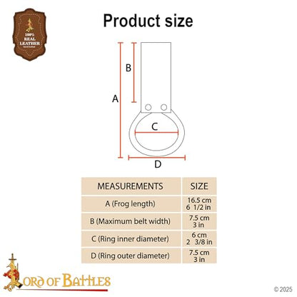 Lord of Battles Medieval Genuine Leather Axe Frog | Axe Holster with Belt Loop | Waist Holder for Axes, Tools - color: Brown