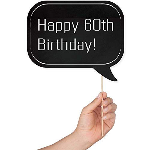 60th Birthday Photo Booth Props - 31-pc Selfie Props with 8 x 10-Inch Sign, 45 Adhesive Pads, 35 Sticks - Birthday Decorations