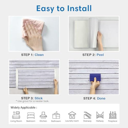 COMSTICKC 3D Faux Wood Wall Sticker, Peel and Stick Wall Covering,12 pcs of 22.8" x 11.8", DIY Lightweight PVC White Wood Self Adhesive Decorative Tiles Wallpaper,Paintable,Covers 22.48 sq.ft - color: White Wood