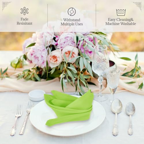 PLOYMONO Grass Green Heavy Duty Cloth Napkins - 17 x 17 Inch Solid Washable Polyester Dinner Napkins - Set of 8 Napkins with Hemmed Edges - Great for Weddings, Parties, Banquets Dinner & More - color: Grass Green