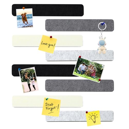 8Pcs Rectangle Felt Cork Board Bar Strips with 35 Pushpins, Self-Adhesive Bulletin Board Strips for Office School Home Wall Decor Stickers Memos Schedules Photos Display -Gradual Grey - color: A- Gradual Grey, size: Rectangle