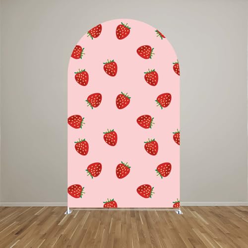 Red Plaids Sweet Strawberries Arch Backdrop Cover Double-Sided Arch Stretchy Cover Berry First Pink Birthday Party Girls Baby Shower Parties Decors (3.3X6.5ft,GX-2076) - color: GX-2076, size: 3.3X6.5ft