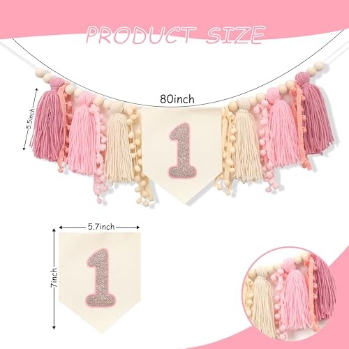 Girls 1st Birthday Tassels High Chair Banner -1st Birthday Decorations for a Girl,Boho First High Chair Banner,Rose Gold Cake Smash Photo Prop