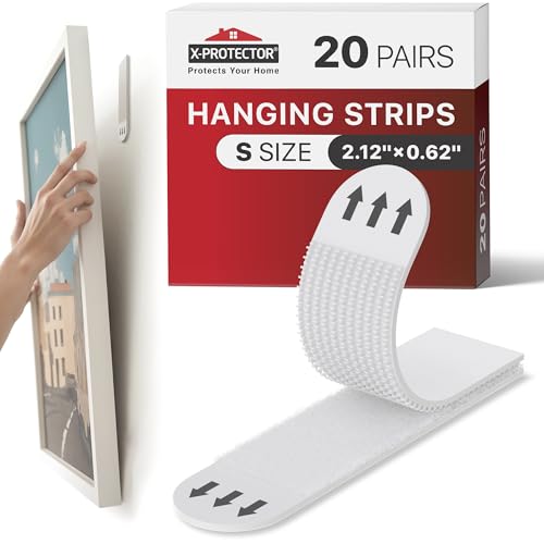 X-Protector Picture Hanging Strips - 20 Pairs Damage Free Picture Hangers - Self Adhesive Hangers Without Nails - Heavy Duty Wall Hanging Strips - Wall Sticky for Hanging Up to 10 LBS (Size S) - size: S