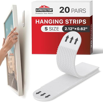 X-Protector Picture Hanging Strips - 20 Pairs Damage Free Picture Hangers - Self Adhesive Hangers Without Nails - Heavy Duty Wall Hanging Strips - Wall Sticky for Hanging Up to 10 LBS (Size S) - size: S