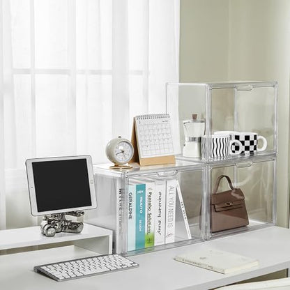 Acrylic Box Display Case, Clear Plastic Stackable Storage Bins with Magnetic Attraction Lid, Showcase for Cosmetic, Large Figures Collectibles (5 Pack, X-Large) - size: X-Large-5pcs