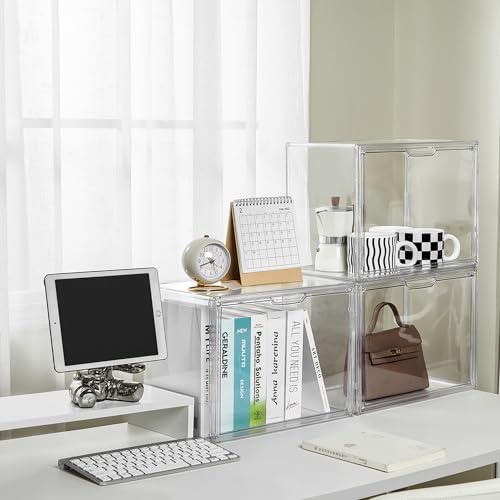 Acrylic Box Display Case, Clear Plastic Stackable Storage Bins with Magnetic Attraction Lid, Showcase for Cosmetic, Large Figures Collectibles (5 Pack, X-Large) - size: X-Large-5pcs